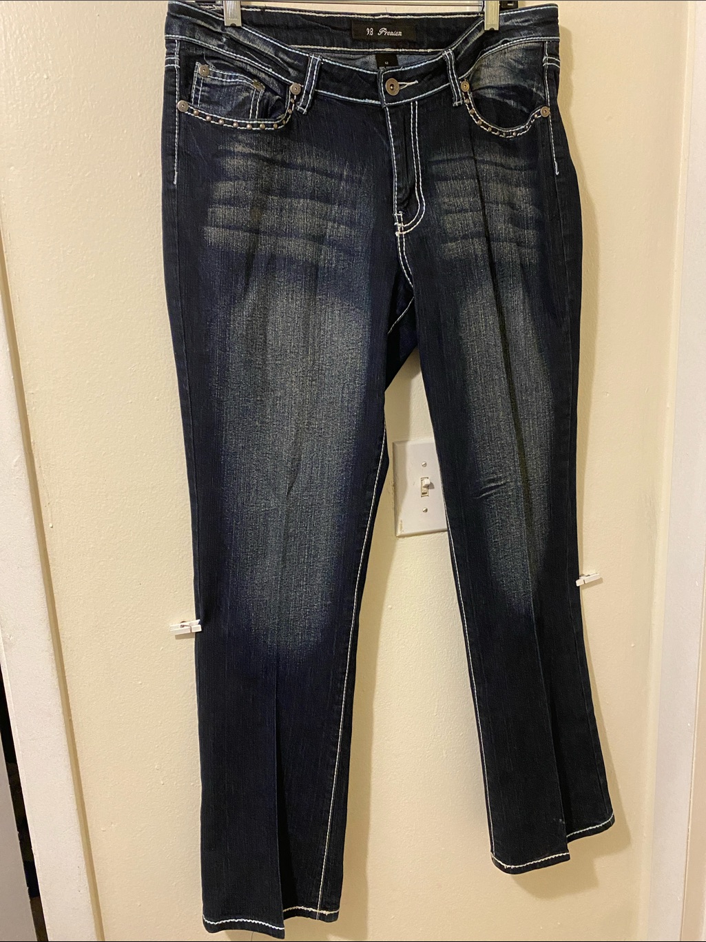 Dark Indigo Bootcut Jeans With Contrast Stitching  Unknown Brand